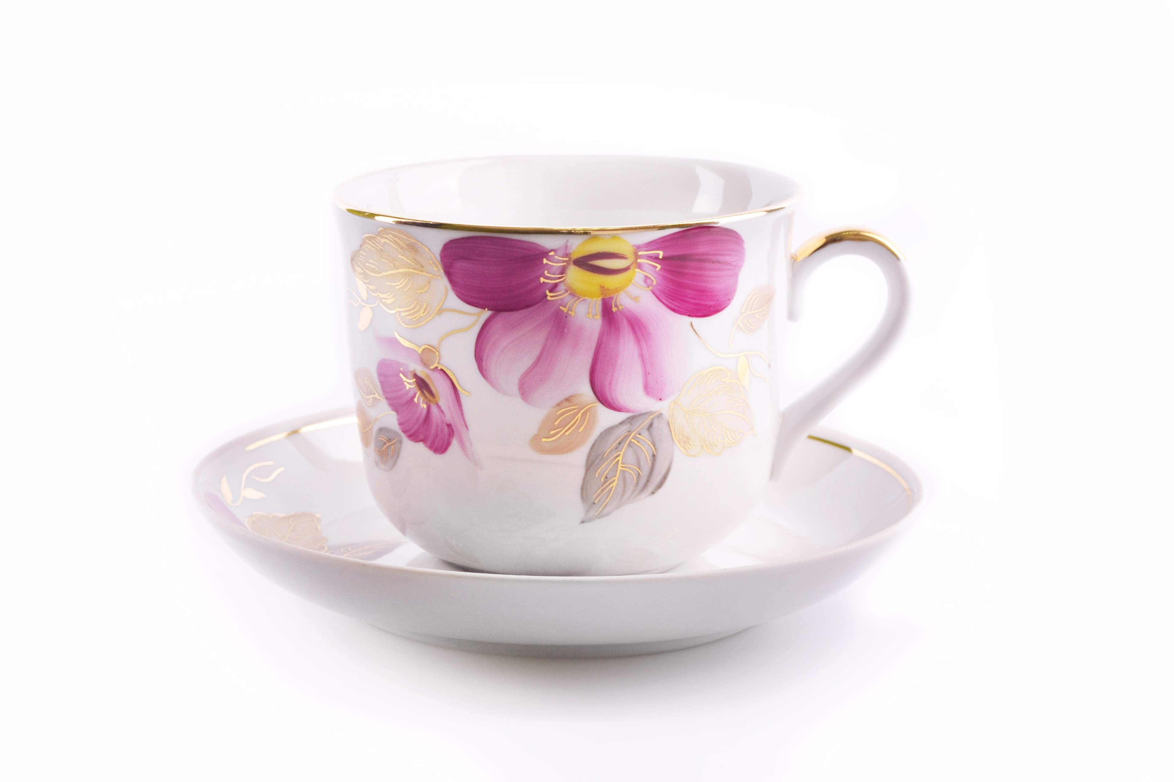 Чашка с блюдцем чайная Дулевский фарфоровый завод Ностальгия Пурпуровый цветок 450 мл