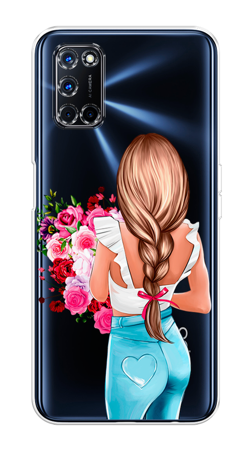

Чехол на Oppo A52/A72 "Девушка с цветами", Коричневый;розовый;голубой, 253150-6