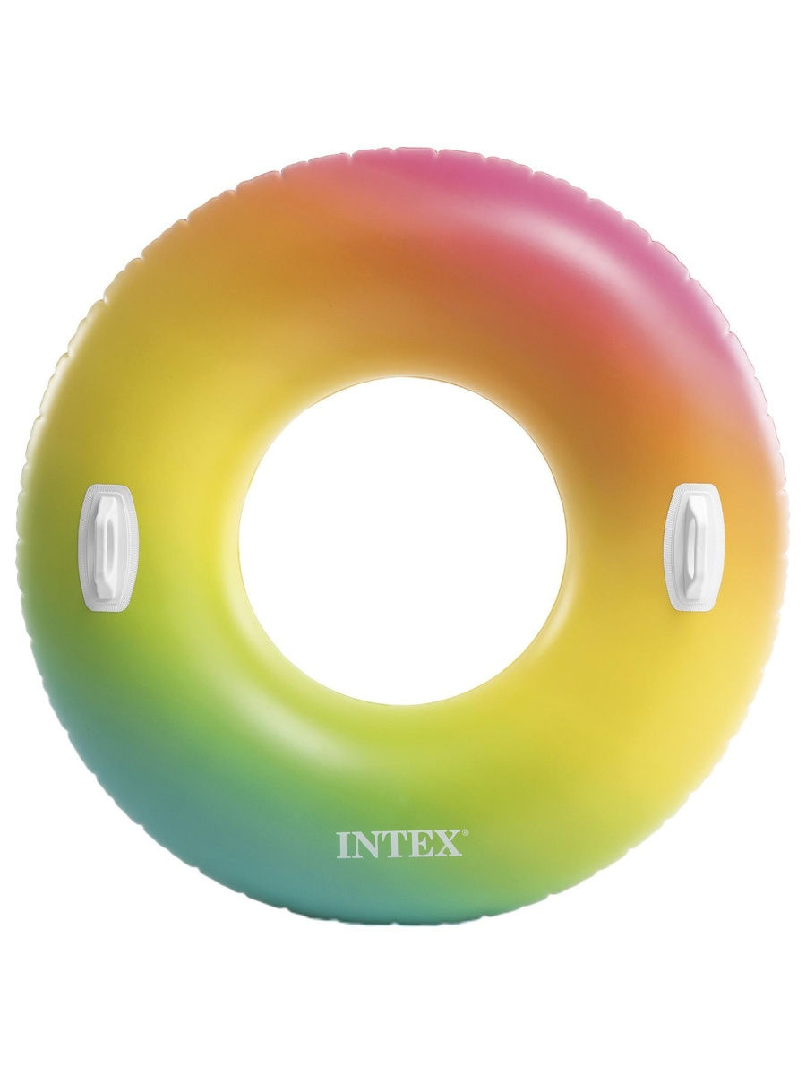 Надувной круг Intex с ручками разноцветный 58202 круг надувной фрукты d 107см с ручками от 9 лет в коробке