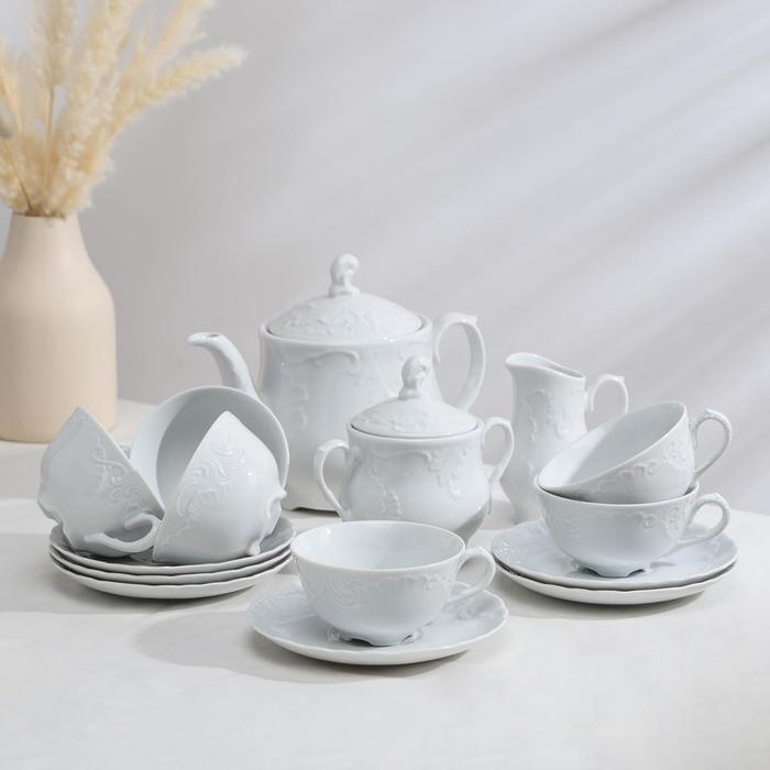 фото Сервиз чайный на 6 персон, 15 предметов: 6 чашек 220 мл, 6 блюдец d=15,7 см nobrand