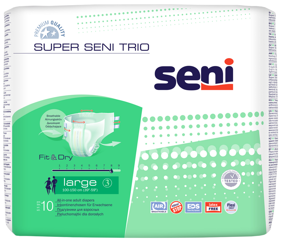 Купить Super Trio, Подгузники для взрослых Super Seni trio large, 10 шт., L (50-52)