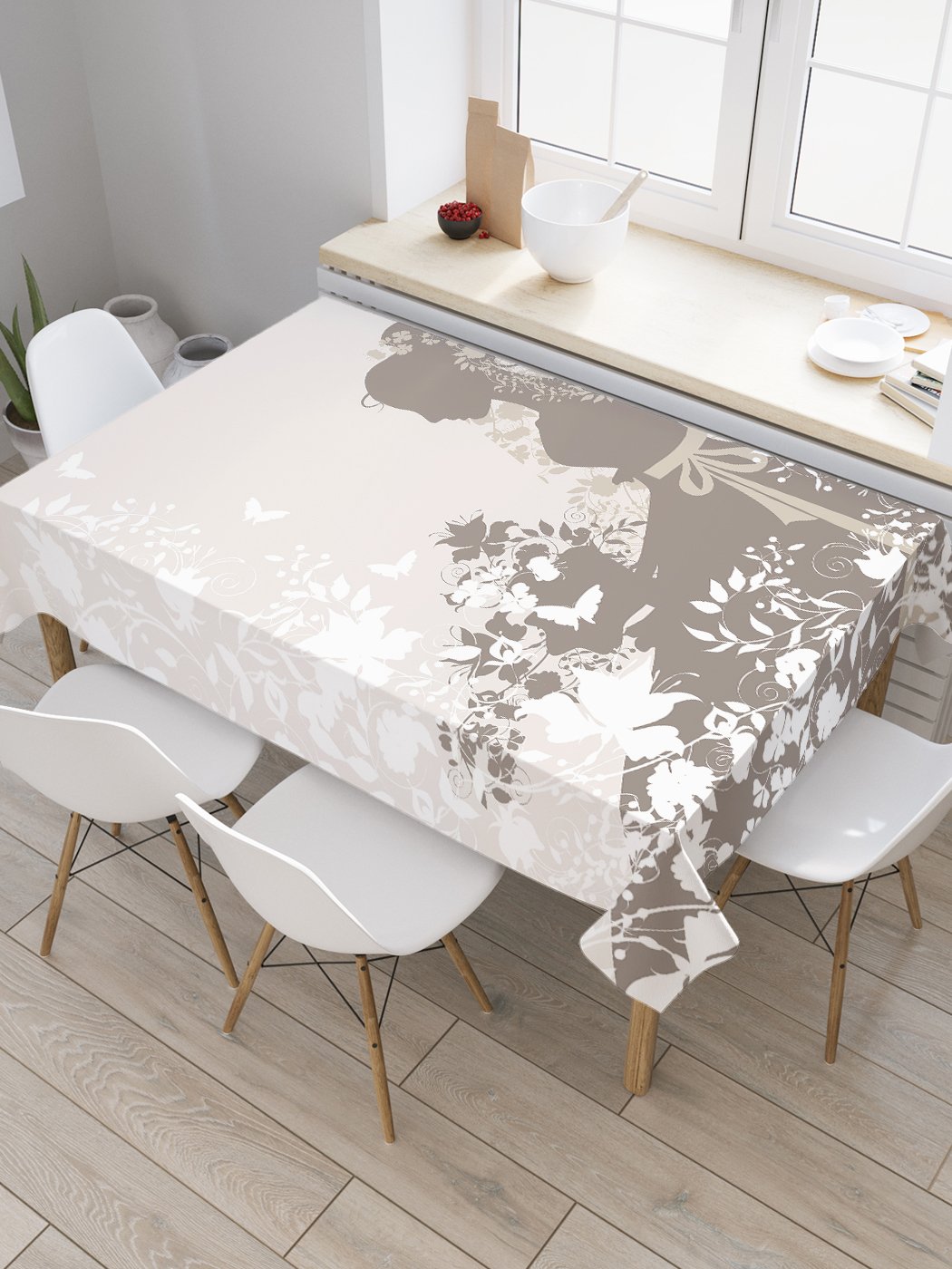 

Скатерть прямоугольная JoyArty "Нежный силуэт" из сатена, 180x145 см, Бежевый, Нежный силуэт