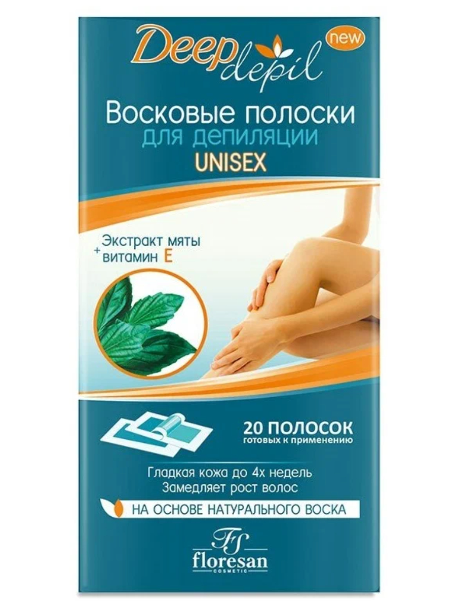 Восковые полоски для депиляции Floresan Deep depil Unisex с мятой 50 г