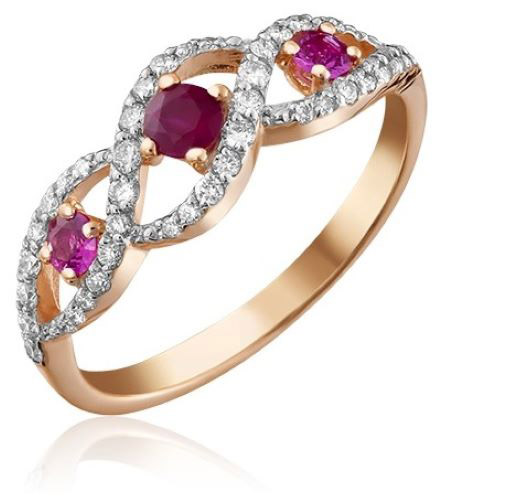 

Кольцо из золота р.  PLATINA jewelry 01-1579-00-107-1110-30, рубин\бриллиант, 01-1579-00-107-1110-30