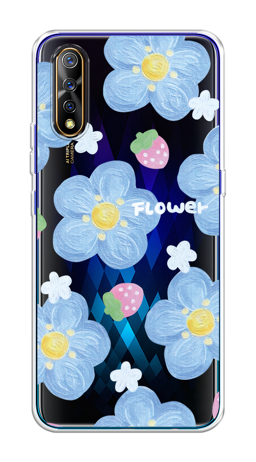 

Чехол на Vivo iQOO Neo/V17 Neo "Цветы и клубники", Прозрачный;голубой;белый, 261250-1