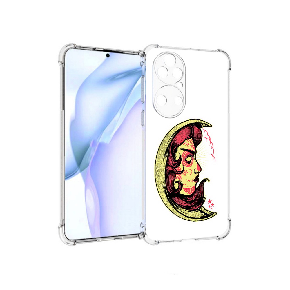 

Чехол MyPads Tocco для Huawei P50 желтый полумесяц с лицом девушки, Прозрачный, Tocco
