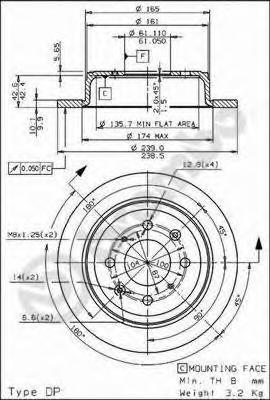 Диск тормозной задн. HONDA ACCORD III (CA) 11/85-12/89 / HONDA ACCORD III Aerodeck (CA) 11