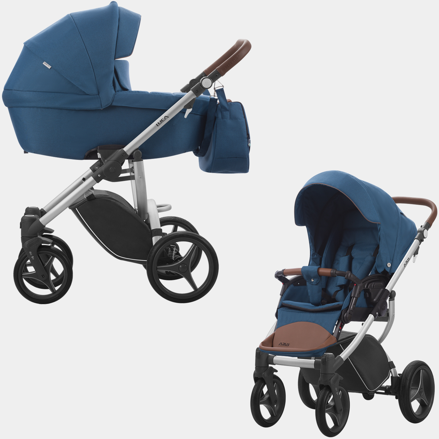 Коляска 2 в 1 Bebetto Luca 18, темно-синий, рама серая