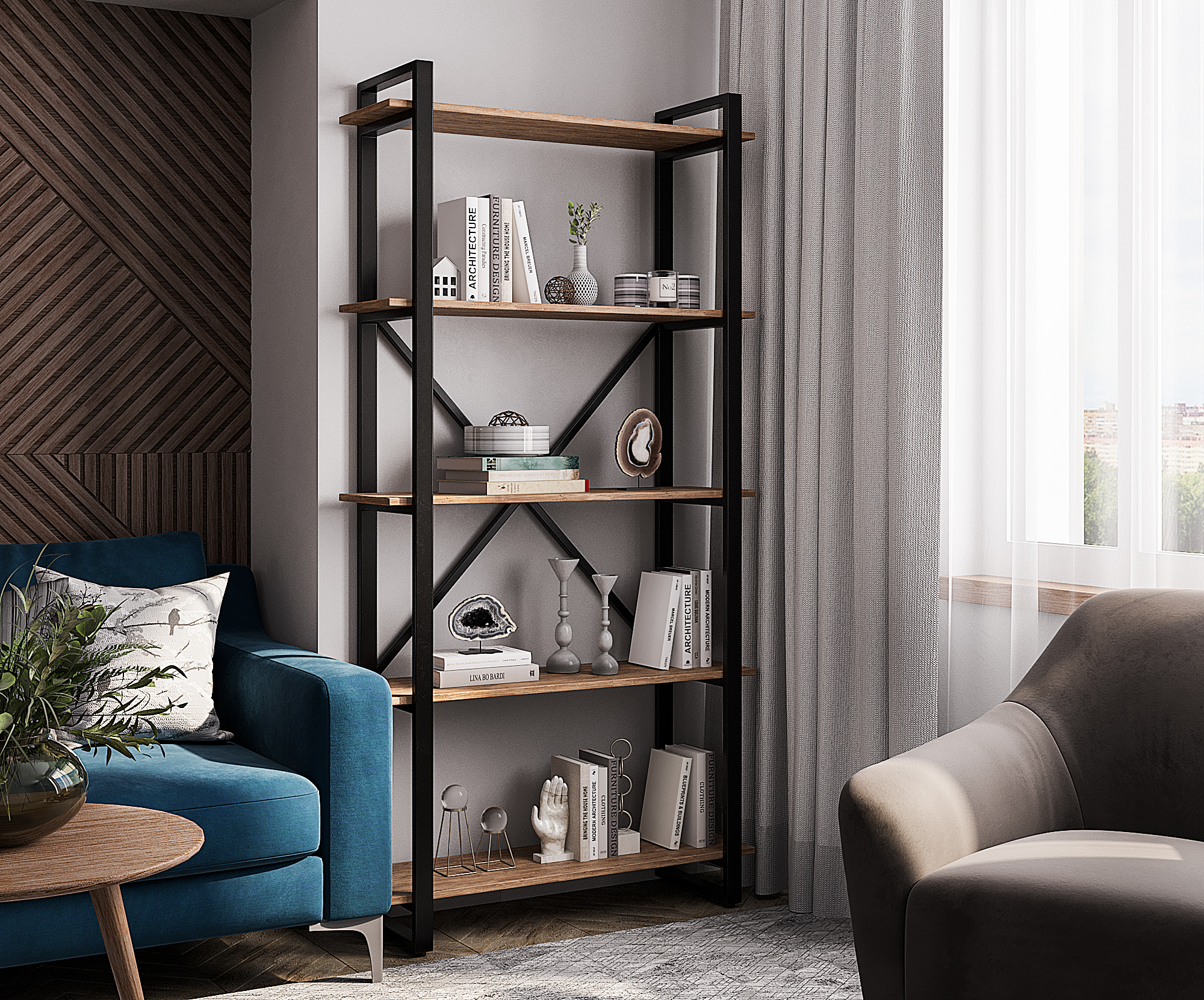 

Стеллаж лофт A1 HOME Stefan-5 полок 180х90х31 Дуб Наварра, Коричневый, Stefan-5