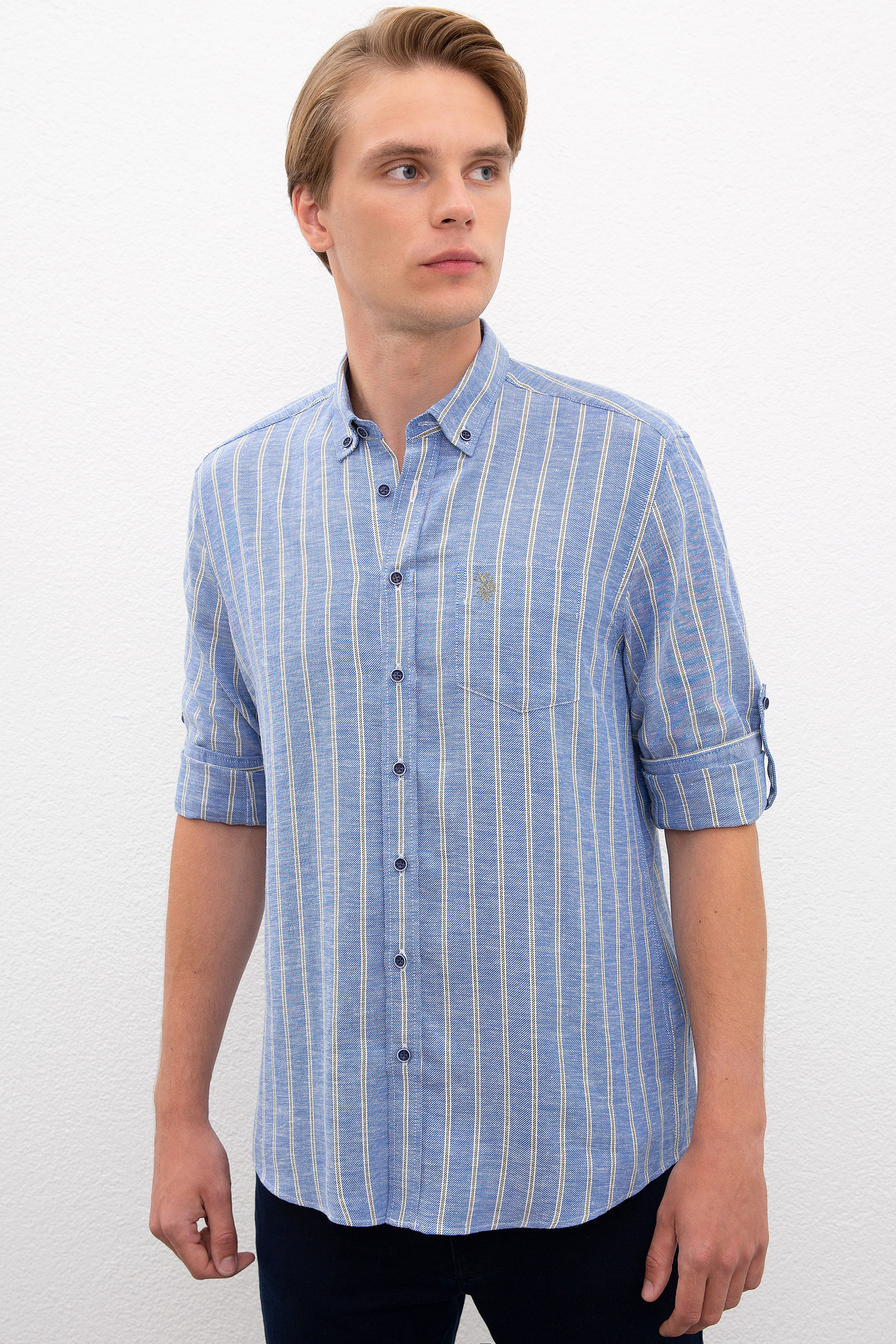 

Рубашка мужская U.S. POLO Assn. G081SZ0040TASO голубая S, G081SZ0040TASO