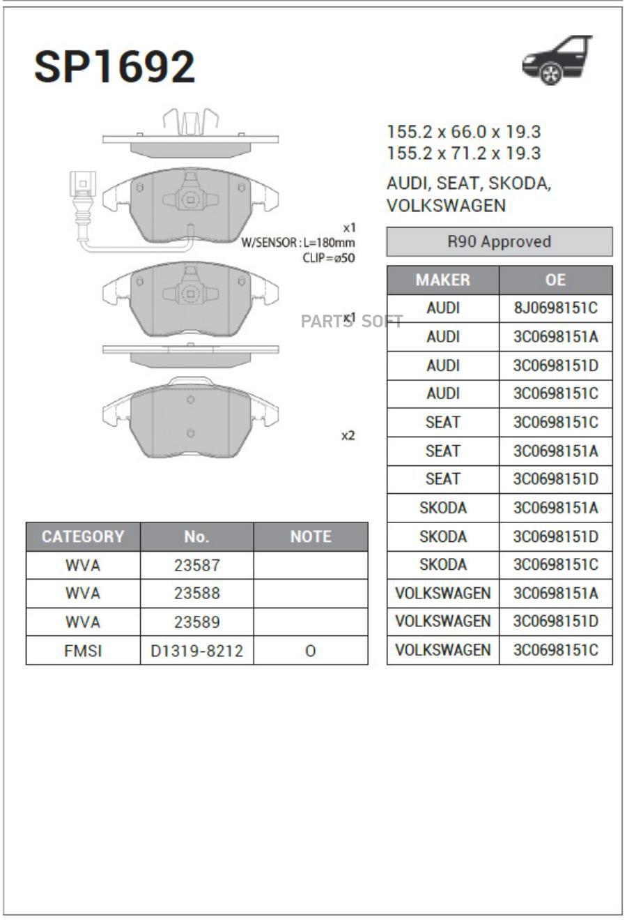 

Колодки передние SANGSIN BRAKE SP1692 1шт SANGSIN BRAKE