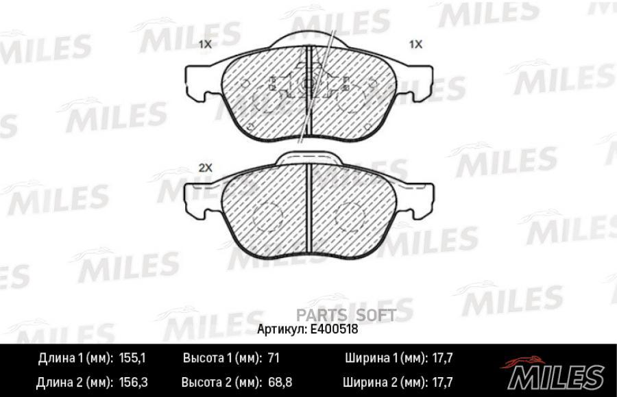 

Колодки Тормозные Renault Laguna 01-/Scenic 03- Передние Lowmetallic Miles арт. E400518