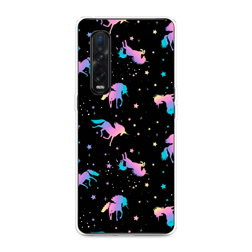 

Чехол для Oppo Find X2 Pro "Единороги градиент", Черный;розовый;голубой, 253350-1
