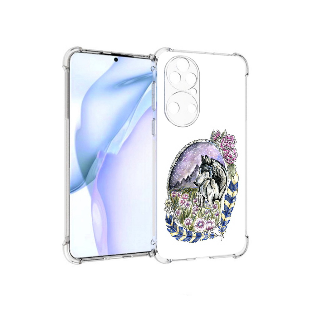 

Чехол MyPads Tocco для Huawei P50 нарисованный волк в цветах с перьями, Прозрачный, Tocco