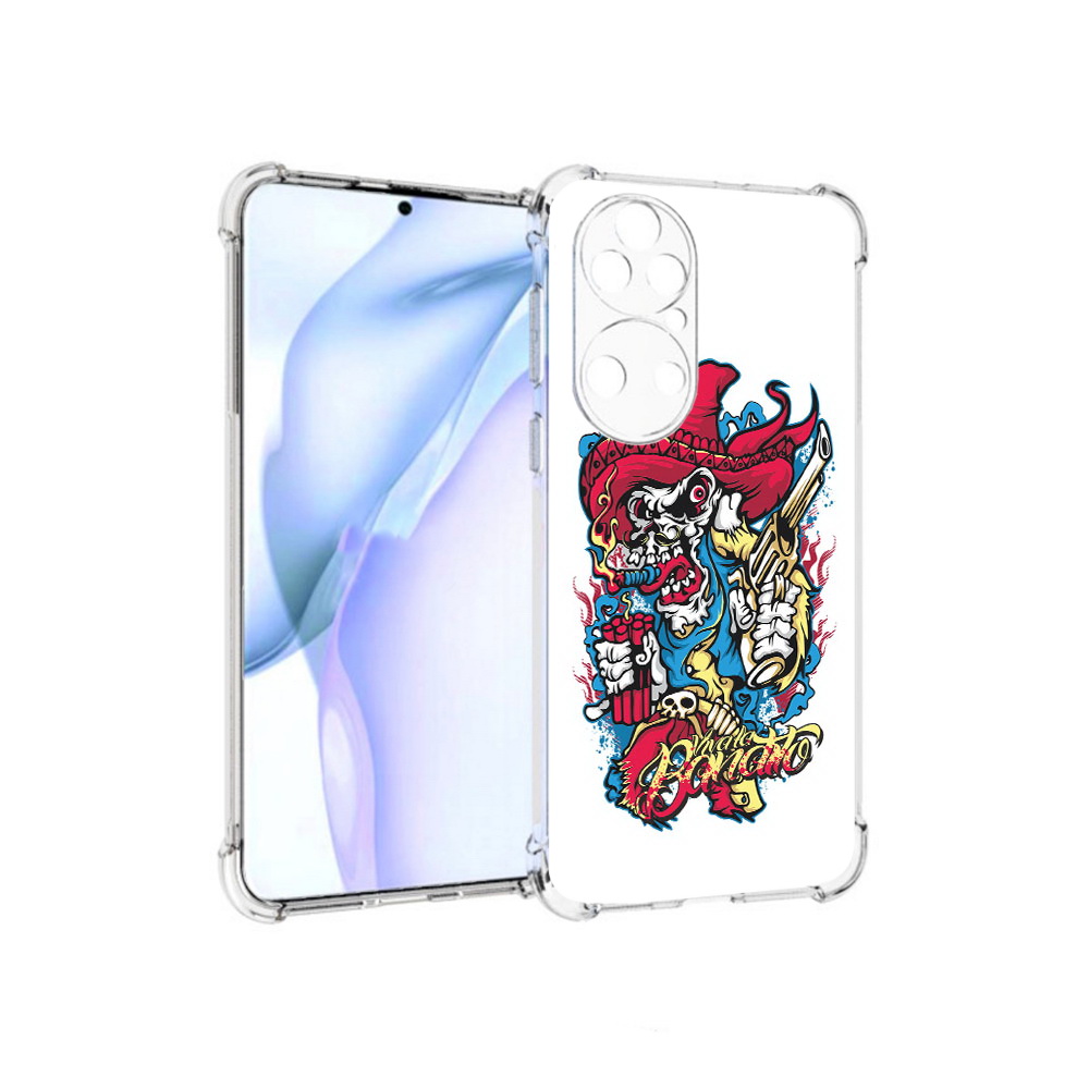 

Чехол MyPads Tocco для Huawei P50 нарисованный скелет с писталетом, Прозрачный, Tocco