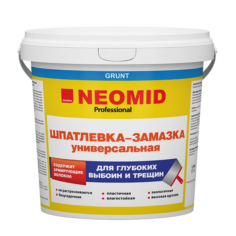 фото Шпатлевка-замазка универсальная neomid для заделки глубоких выбоин и трещин - 5 кг.
