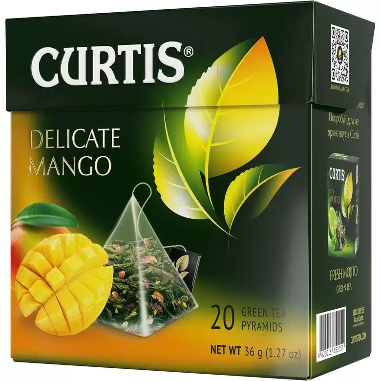 Чай зеленый CURTIS Delicate Mango, манго, ананас и лепестки цветов, 20 пирамидок