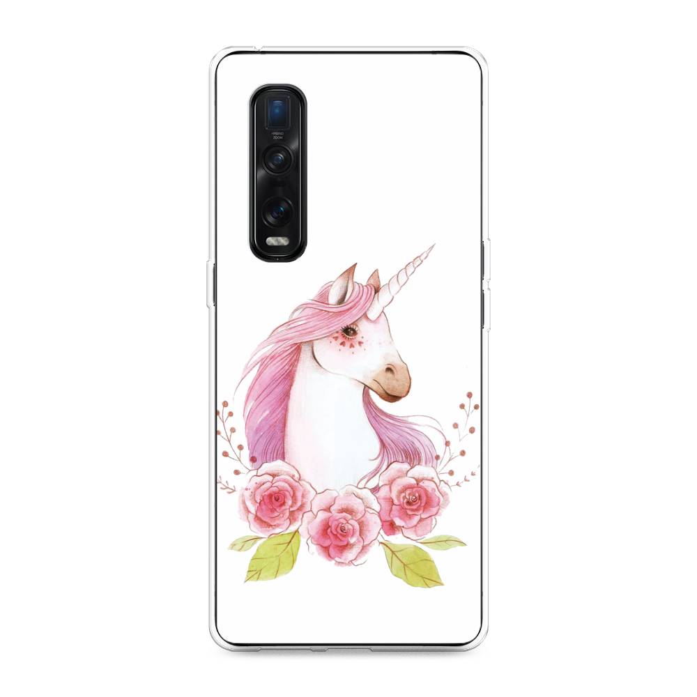 

Чехол для Oppo Find X2 Pro "Единорог цветы", Белый;розовый;серый, 253350-1
