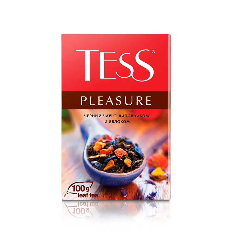 Чай чёрный Tess Pleasure, листовой, с шиповником и яблоком, 100 г