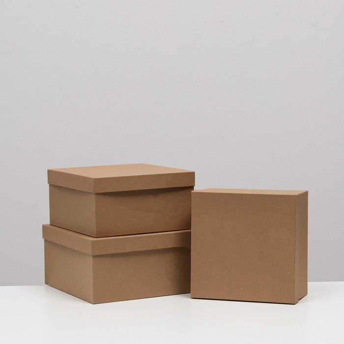 

Набор коробок 3 в 1 "Крафт однотонный" 25,5 х 25,5 х 13 - 21,5 х 21,5 х 11 см, Коробки - заготовки