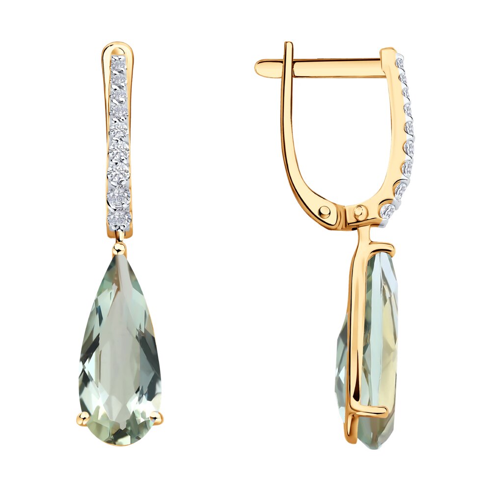 

Серьги подвески из золота SOKOLOV 72-00438, бриллиант искусственный/празиолит, 72-00438