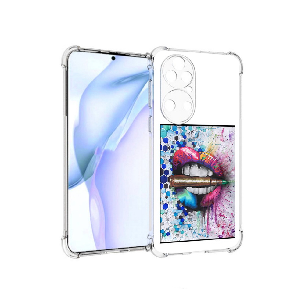 

Чехол MyPads Tocco для Huawei P50 разноцветные губы с пулей, Прозрачный, Tocco