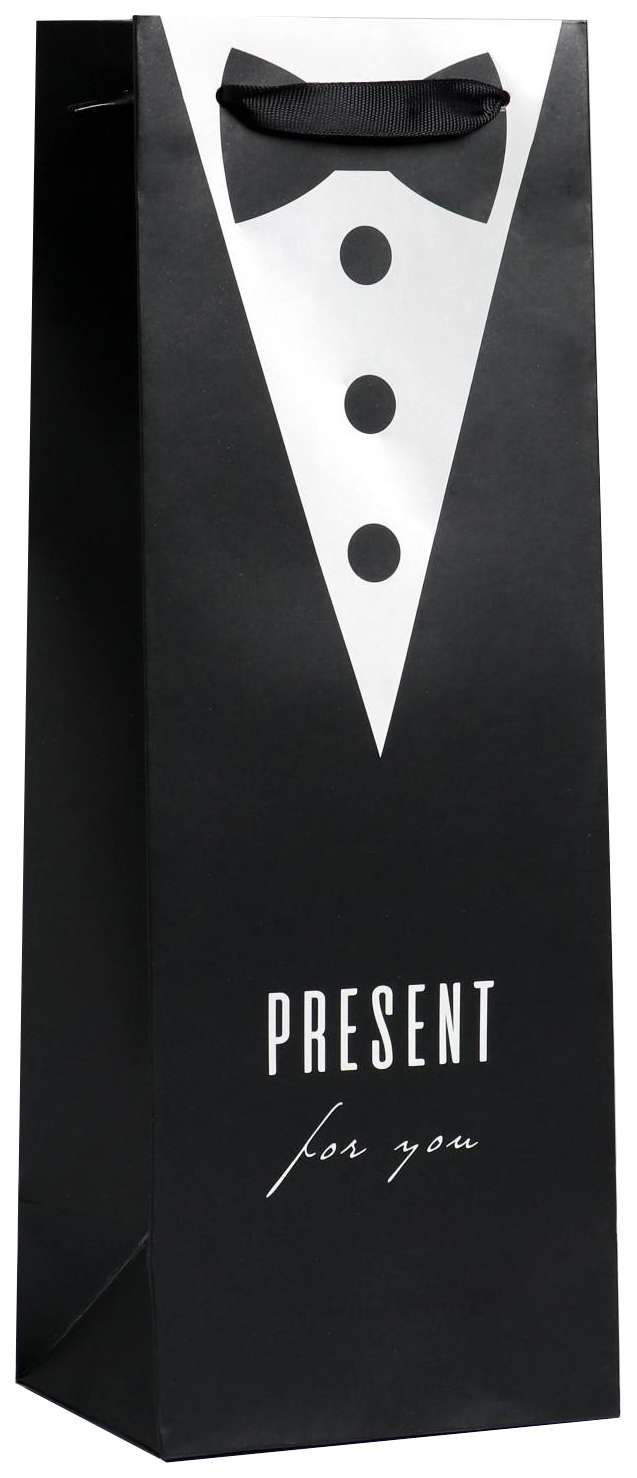 

Пакет ламинированный под бутылку Present for man, 13 x 36 x 10 см, Черный