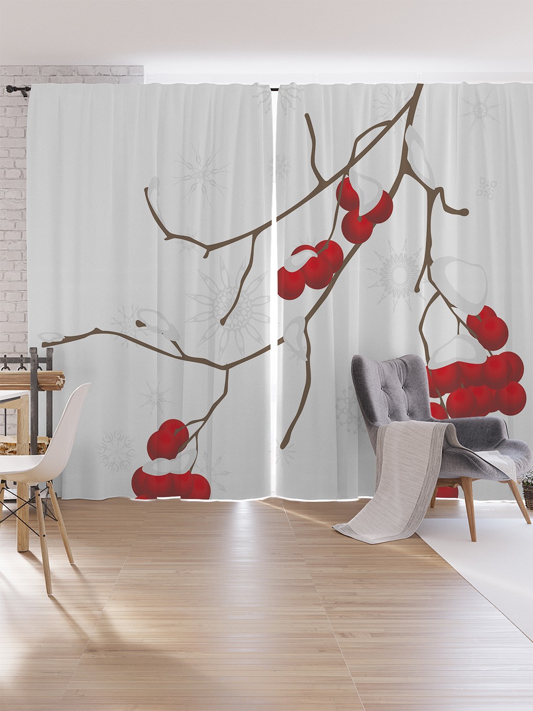 

Шторы под лён JoyArty "Безлиственная рябина", серия Oxford DeLux, 340х265 см, Безлиственная рябина