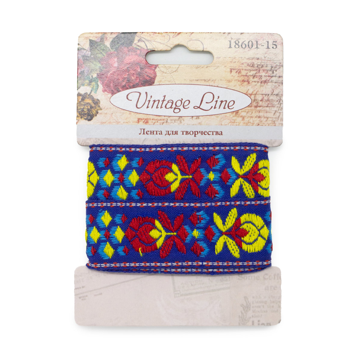 

Лента жаккардовая Vintage Line Цветочный орнамент, 25 мм x 1 м, 18601-15, Синий
