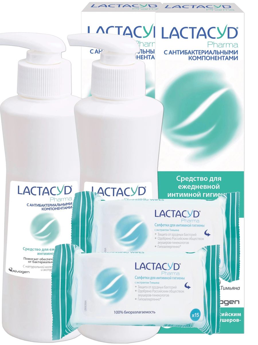Набор LACTACYD Для интимной гигиены PHARMA с Тимьяном 2 шт.+ Салфетки с Тимьяном 2 уп. комплект салфетки для интимной гигиены lactacyd 8 шт х 3 уп