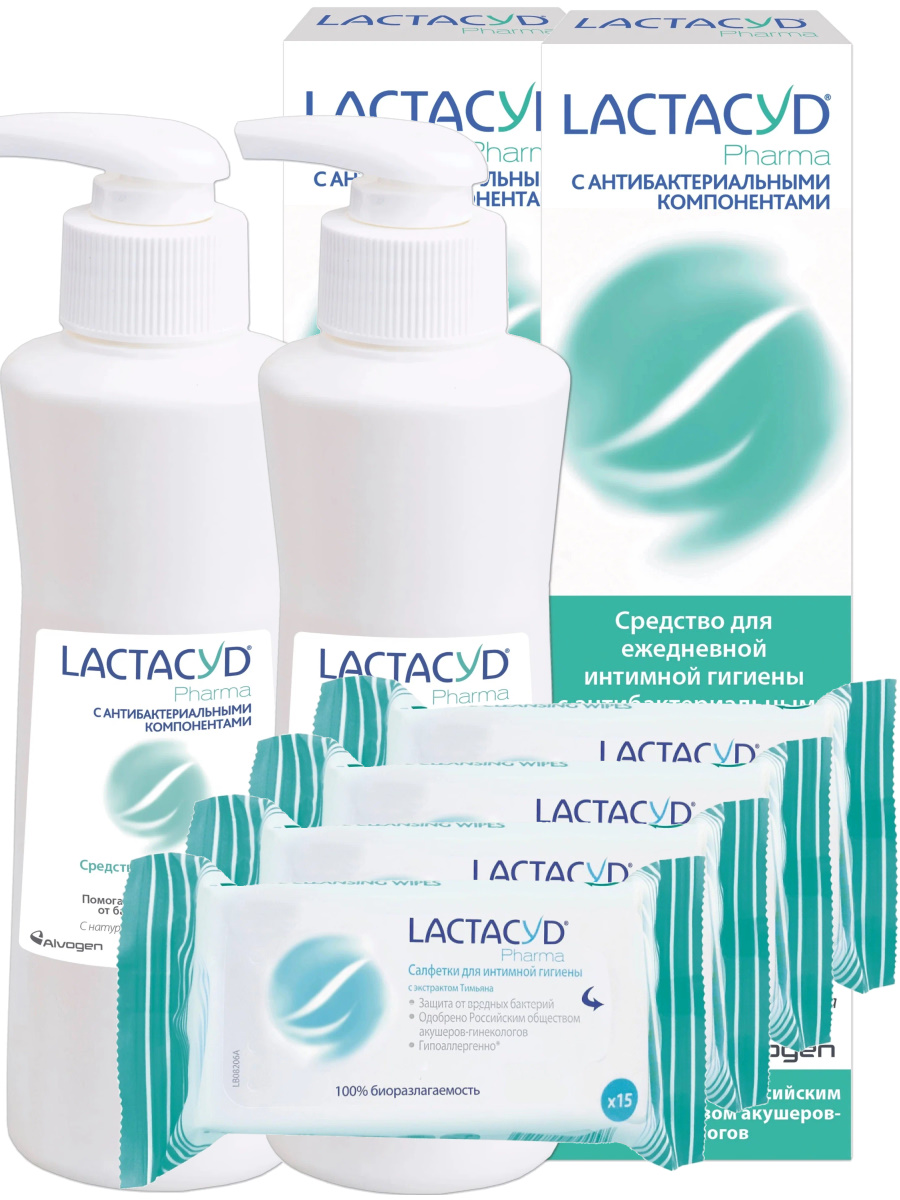 Набор LACTACYD Для интимной гигиены PHARMA с Тимьяном 2шт.+ Салфетки с Тимьяном 4 уп. lactacyd лосьон с антибактериальными компонентами и экстрактом тимьяна 250 мл