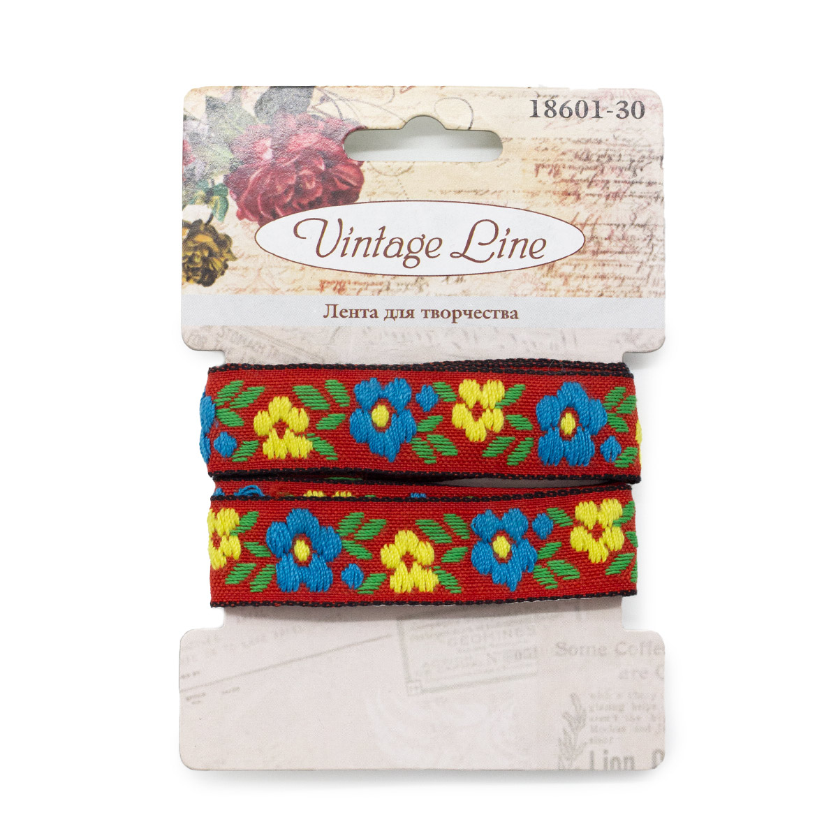

Лента жаккардовая Vintage Line Цветочки, 15мм x 1 м, 18601-30, Красный