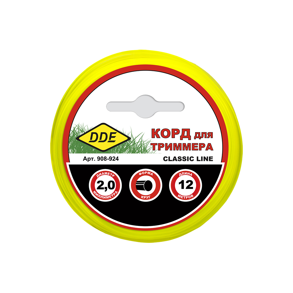 

Корд триммерный в блистере DDE "Classic line" (круг) 2,0 мм х 12 м, желтый, шт, 908-924