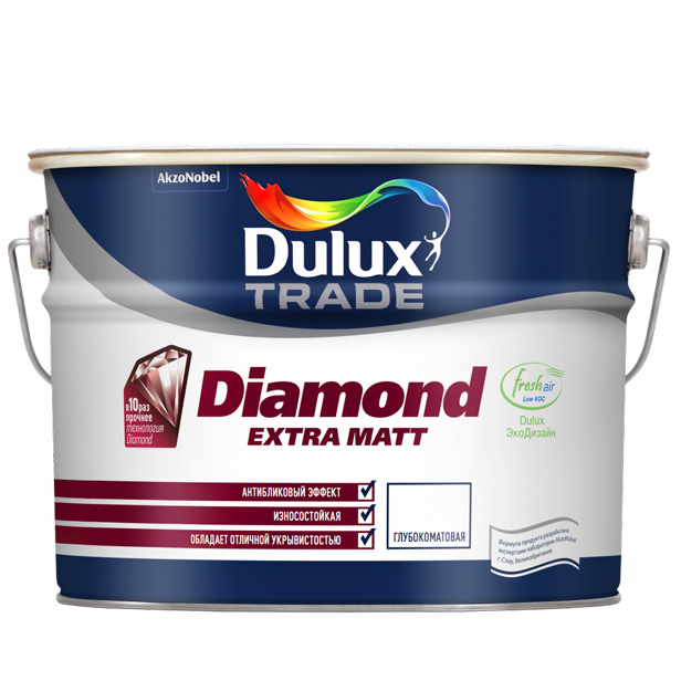 фото Dulux trade краска в/д diamond extra matt bw матовая 9 л п/з