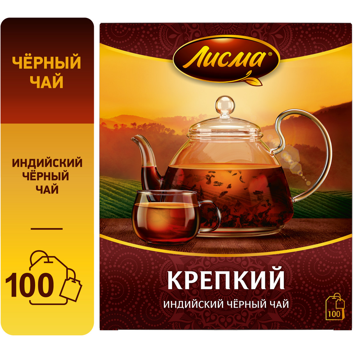 Чай чёрный в пакетиках Лисма Крепкий 100 пакетиков по 2 г, индийский, байховый