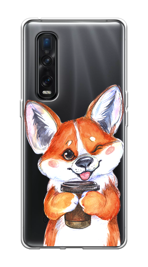 

Чехол на Oppo Find X2 Pro "Корги с кофе", Оранжевый;белый, 253350-4