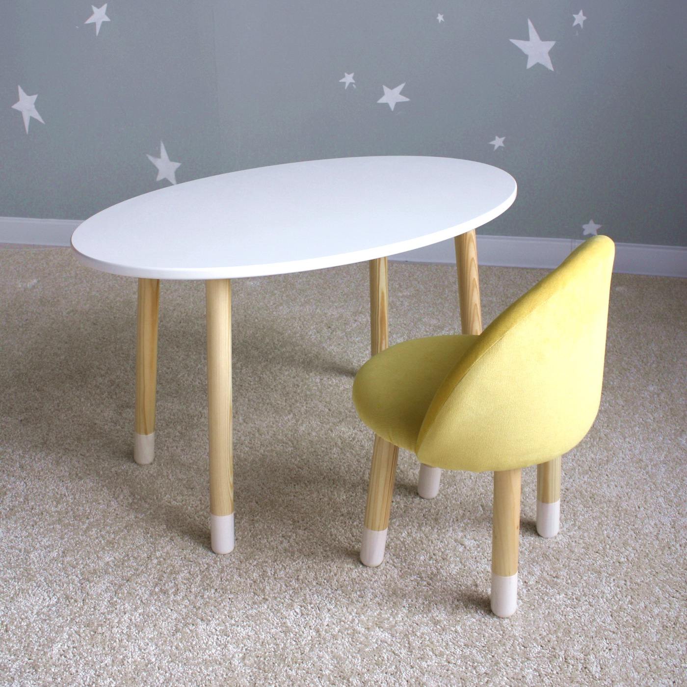 Комплект детской мебели DIMDOM kids Овал белый + Мягкий стульчик Желтый