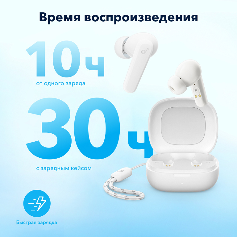 

Беспроводные наушники TWS Anker Soundcore R50i, монорежим, эквалайзер, белый, R50i