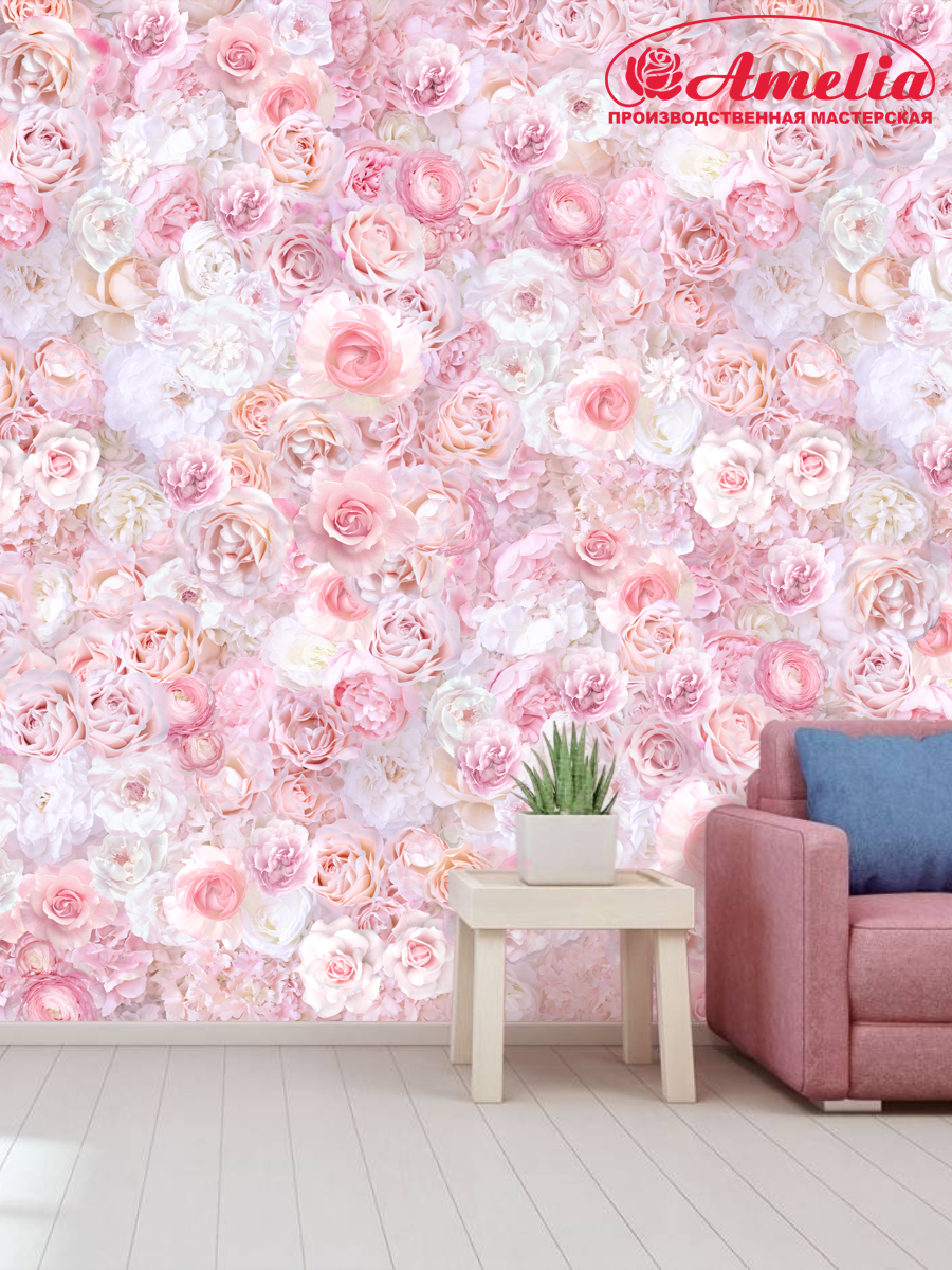 Фотообои Розовые цветы, розы и пионы. 400х270 штора для ванной этель пионы 145 х 180 см полиэстер
