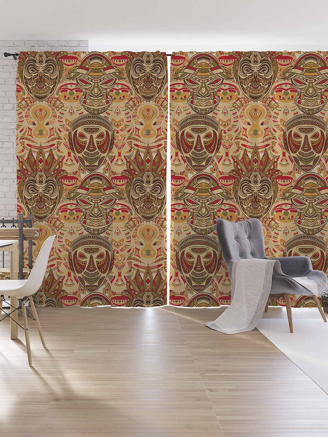 

Шторы под лён JoyArty "Туземные маски", серия Oxford DeLux, 340х265 см, Туземные маски