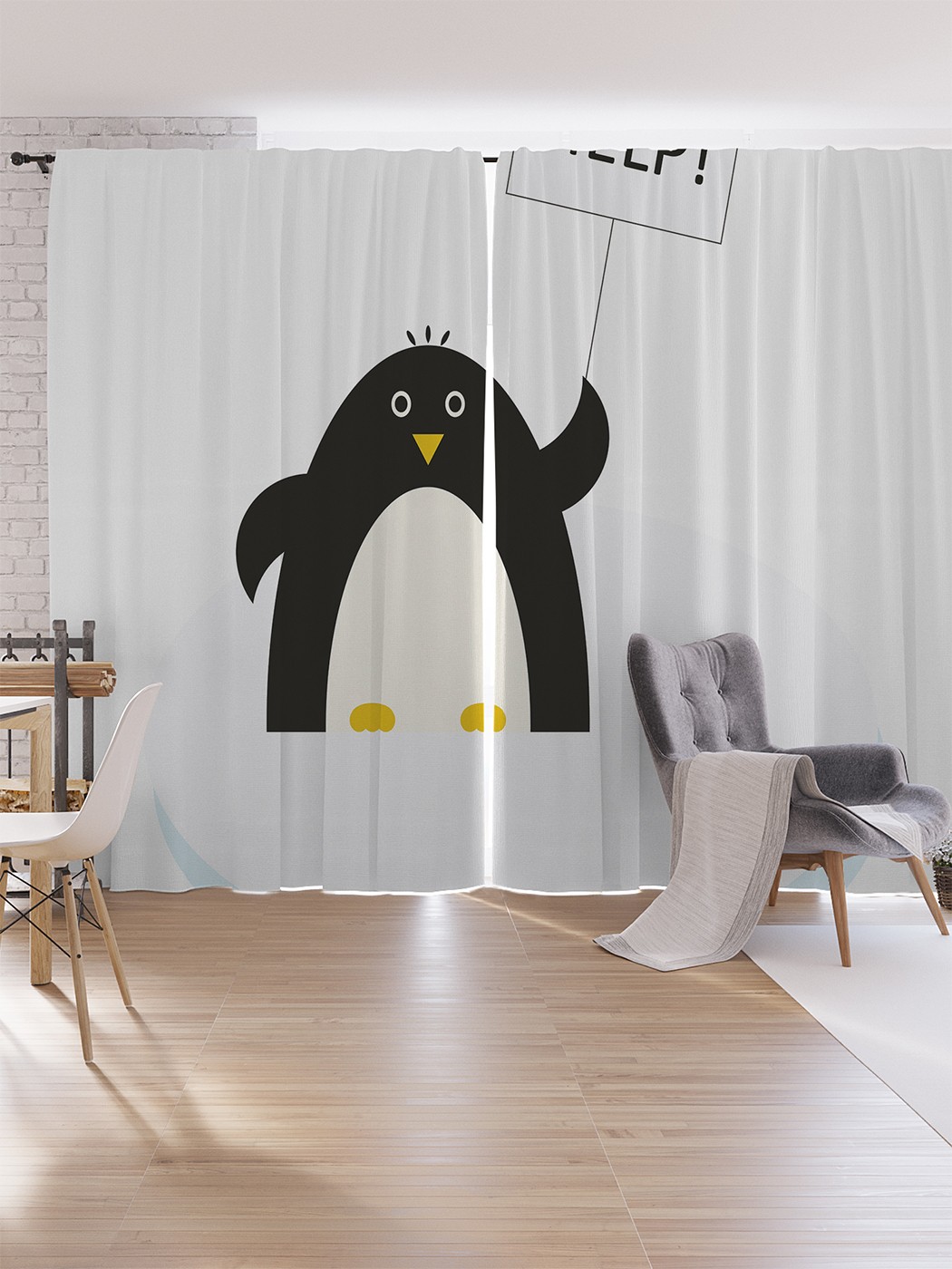 

Шторы под лён JoyArty "Пингвин просит помощи", серия Oxford DeLux, 340х265 см, Пингвин просит помощи