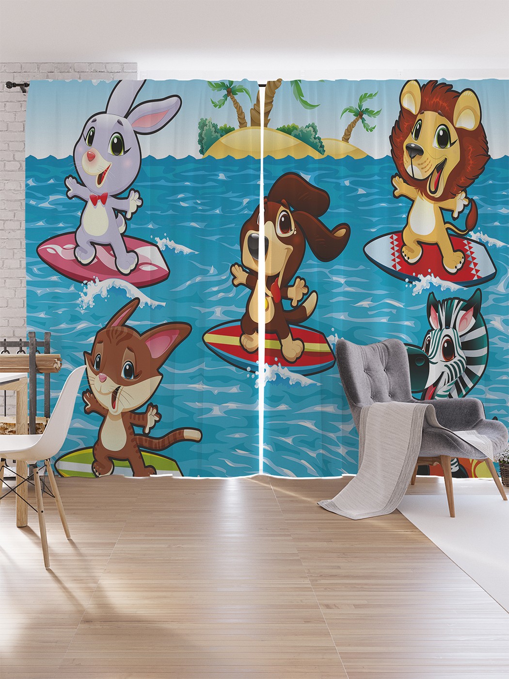 

Шторы под лён JoyArty "Зверюшки на море", серия Oxford DeLux, 340х265 см, Зверюшки на море