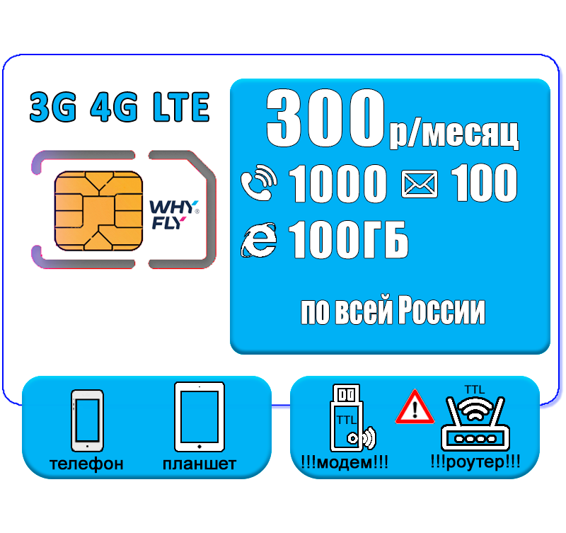 

Сим-карта WhyFly тариф Твой тариф 300 (Вся Россия)