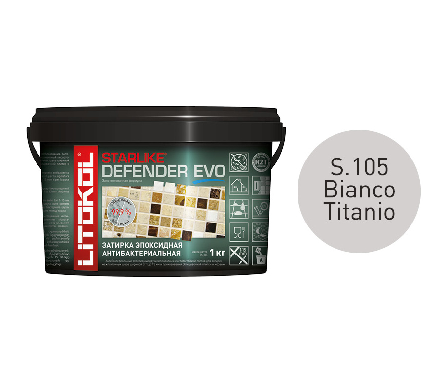 Затирка LITOKOL STARLIKE DEFENDER EVO S.105 BIANCO TITANIO 1 кг. клей litokol k55 litoplus белый для мозаики и бассейнов 25кг