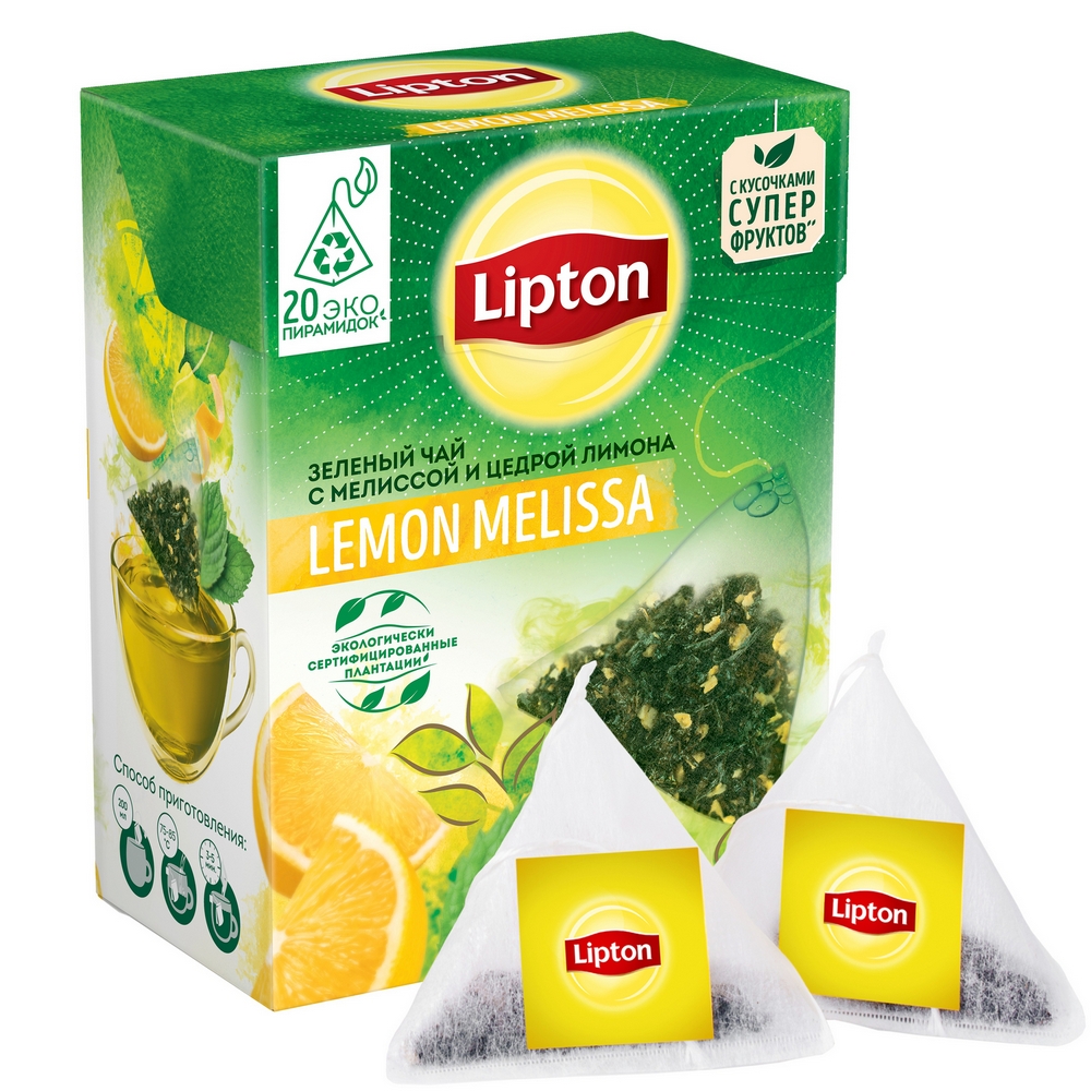 фото Чай зеленый lipton lemon melissa 20 пакетиков