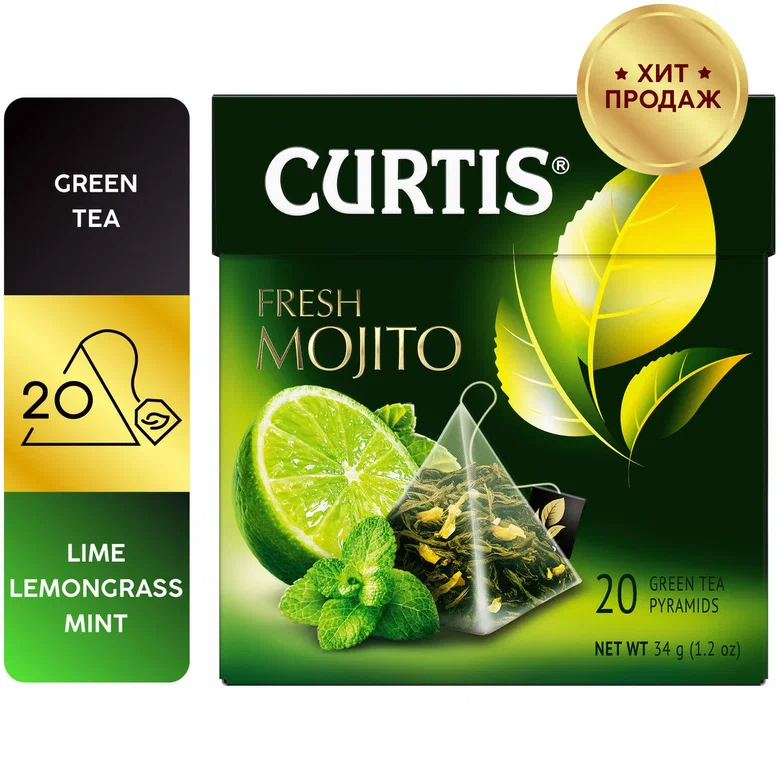 фото Чай curtis fresh mojito зелёный ароматизированный 20 пирамидок