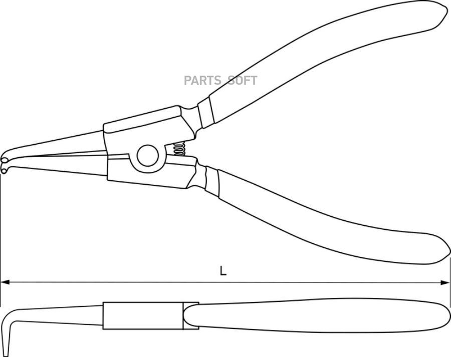 Съемник стопорных колец загнутый разжим 180 мм