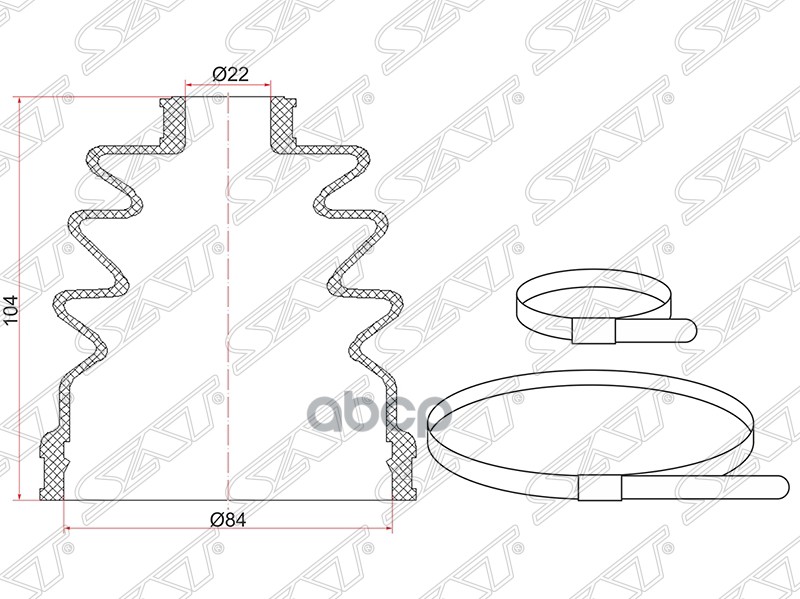 фото Пыльник шруса nissan avenir/sunny b14/b15/bluebird u13/u14 93- (2 хомута. резина) sat арт.