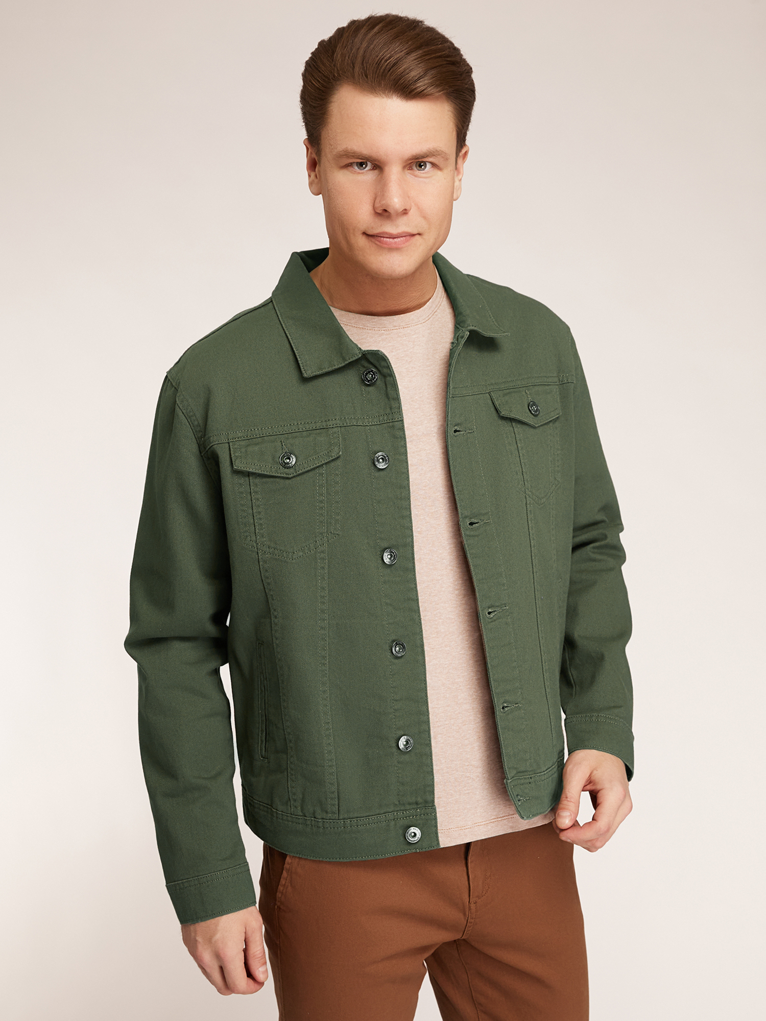 Джинсовая куртка мужская oodji 6L300011M зеленая S