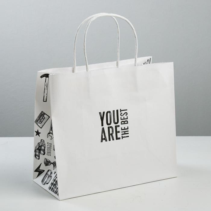 

Пакет подарочный крафтовый You are the best, 25 х 22 х 12 см, Белый